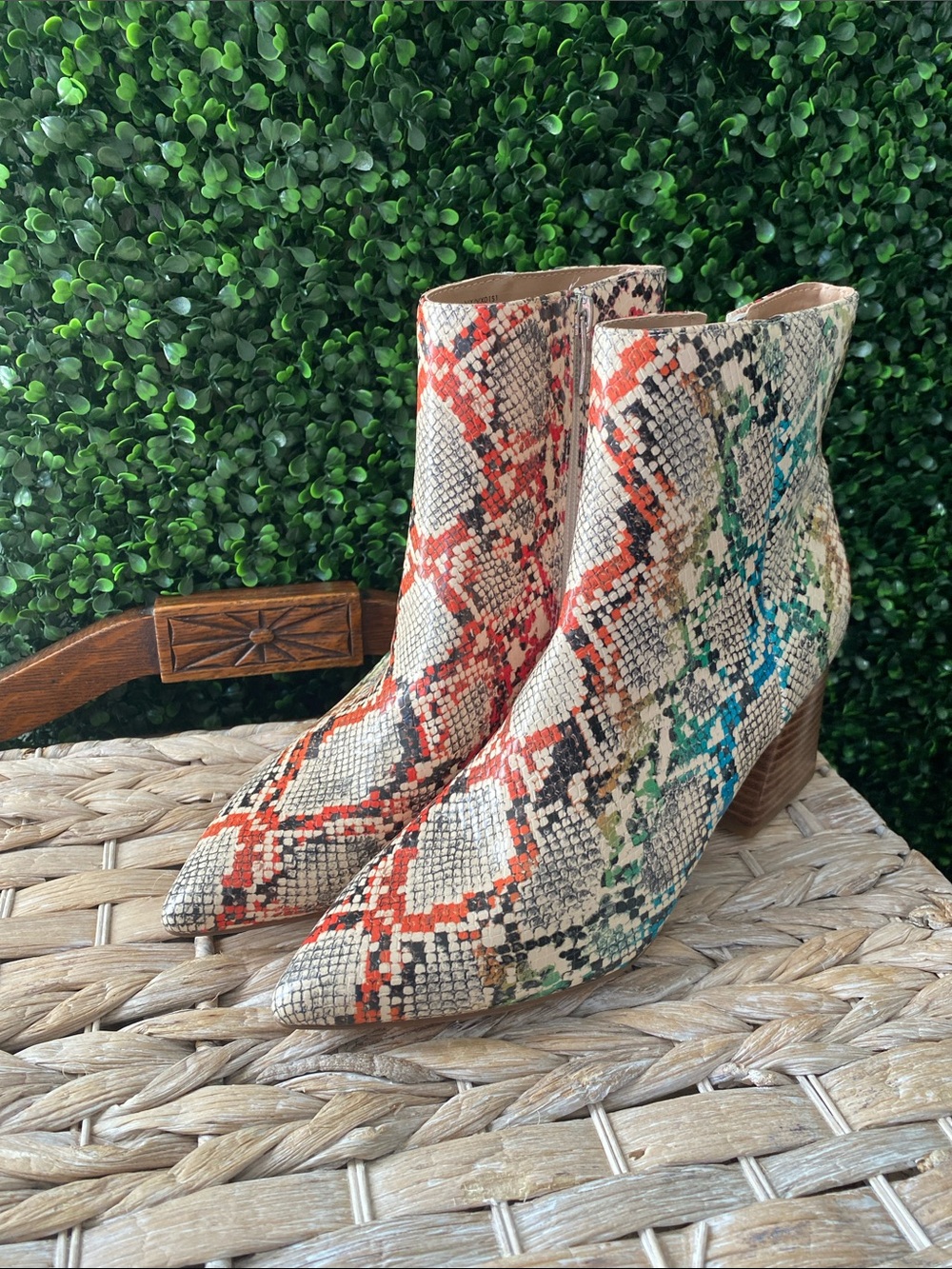 Steve Madden Multicolor Snake-Print Ankle Boots — Beige, Red, Teal, Black